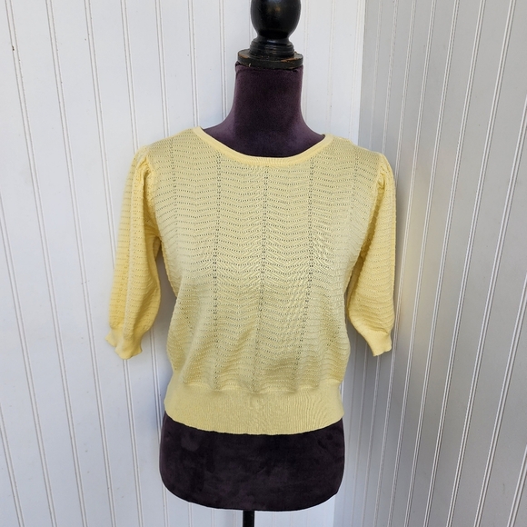 Madison+Hudson Womens Knit Yellow Sweater Puff Sleeve Rayon Petite PM - Picture 1 of 12